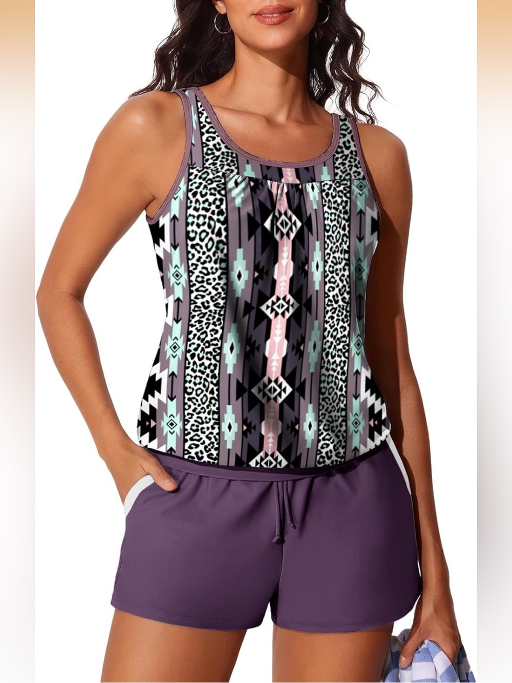 135: Blouson Women’s Tankini Swimsuit Tummy Control Two Piece with Sporty Bottom